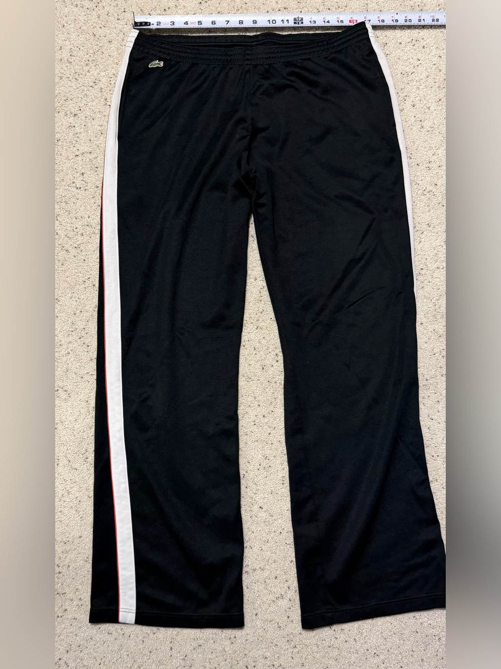 Vintage Y2K Lacoste Black Sweatpants with White & Red Side Stripes